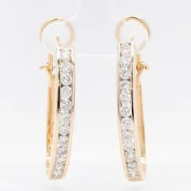 14k Yellow Gold 24 St. Diamond J-Hoop Earrings 2.40ctw H SI1 5.4dwt