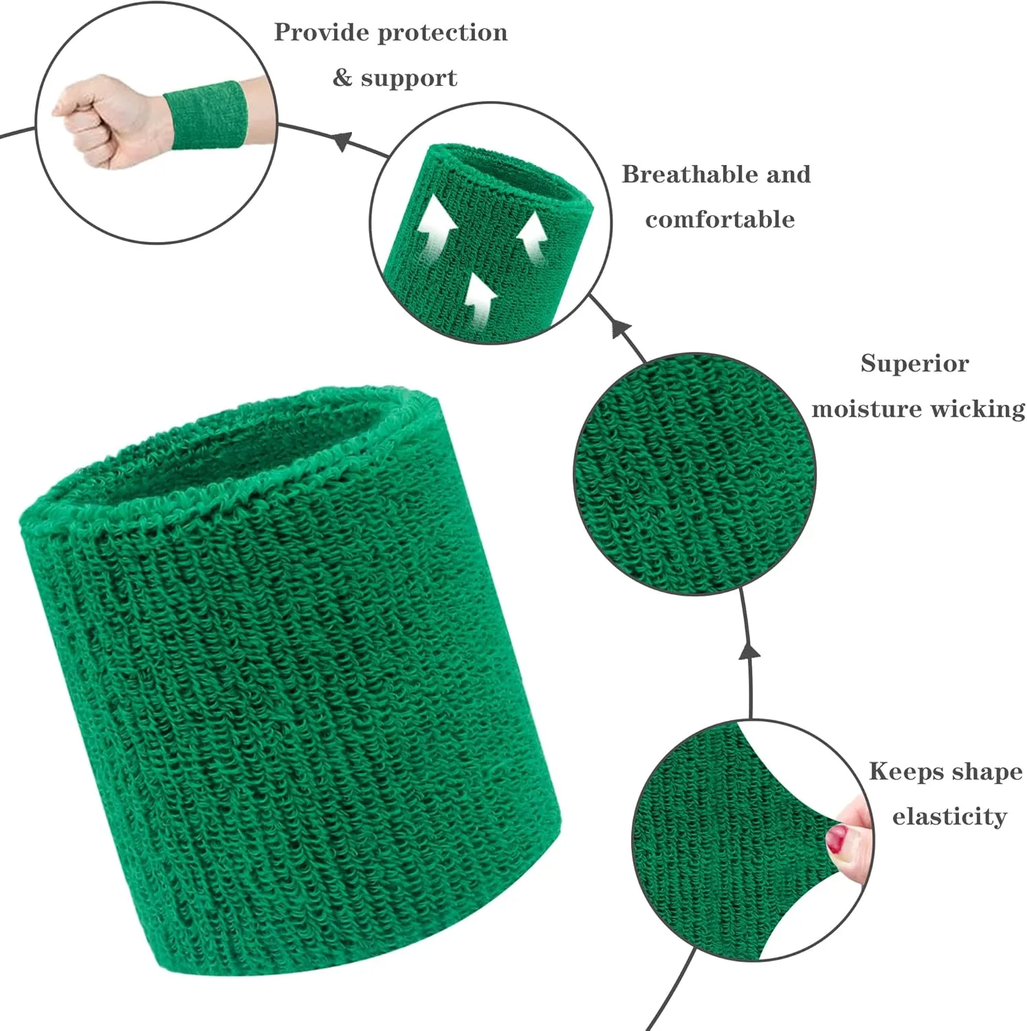 6 Pack 4 Inch Wrist Sweatbands Tennis Wrist Bands Absorbent Sweat Band for Men and Women, Breathable Cotton Sweatbands for Work Out, Football, Basketball, Running Athletic Sports