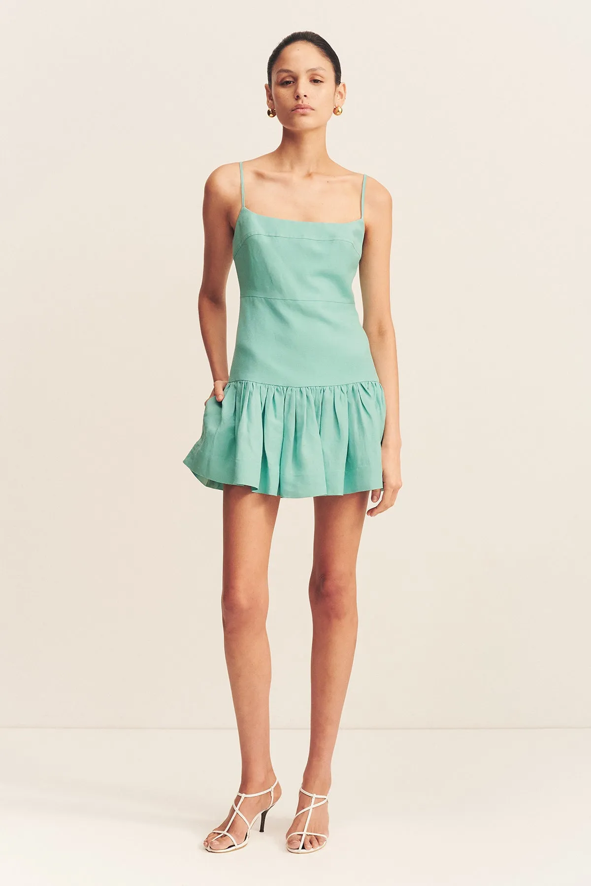 ALEC GATHERED MINI DRESS - POOL BLUE