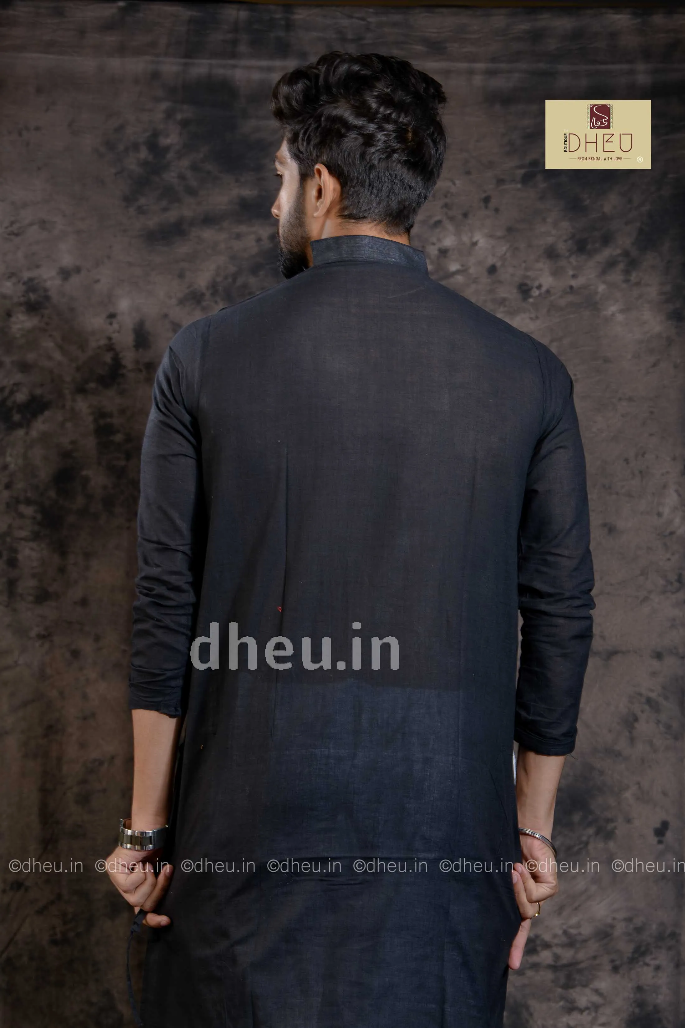 Amader Choto Gram- Designer Handloom Cotton Black kurta