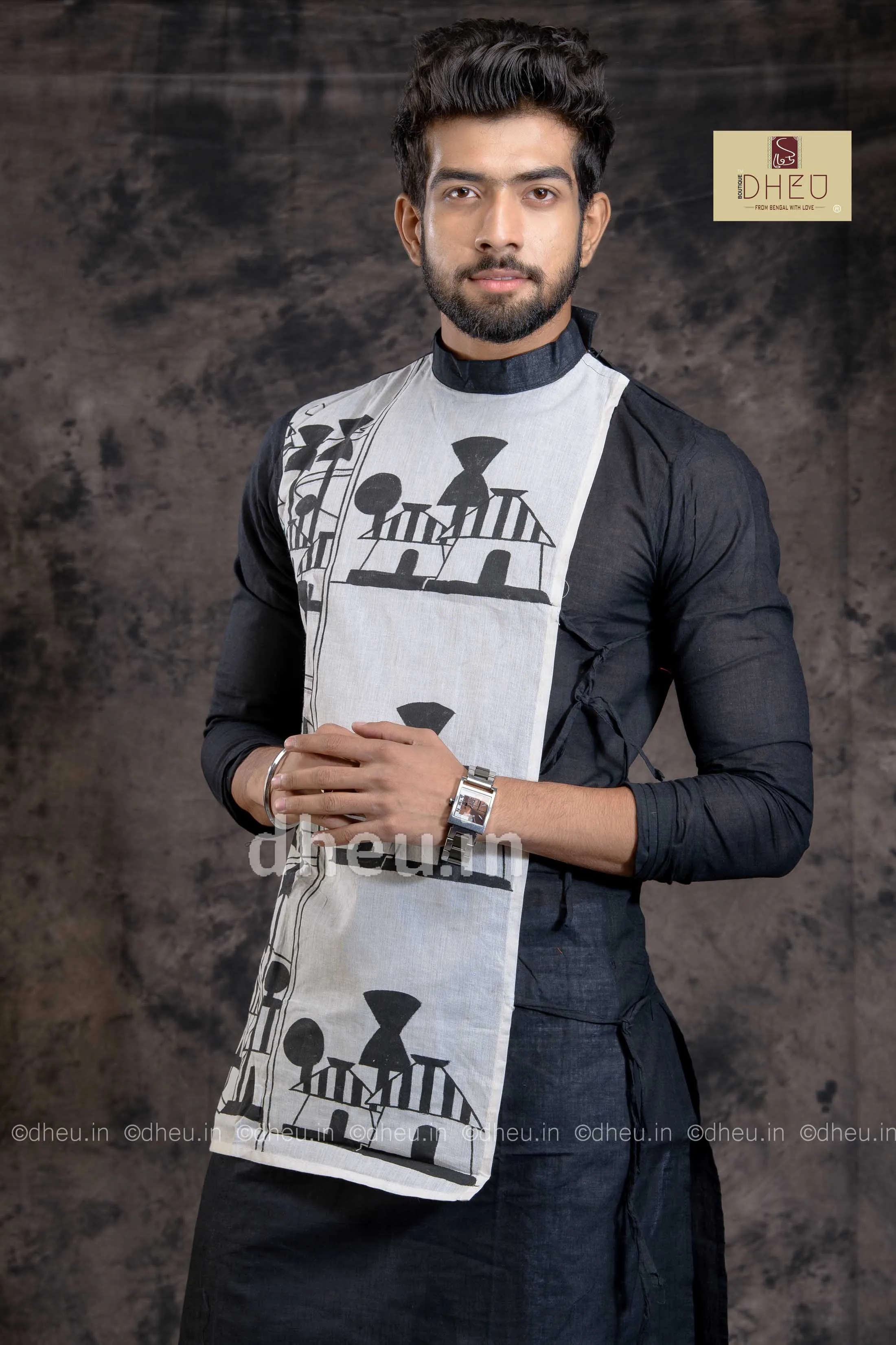 Amader Choto Gram- Designer Handloom Cotton Black kurta