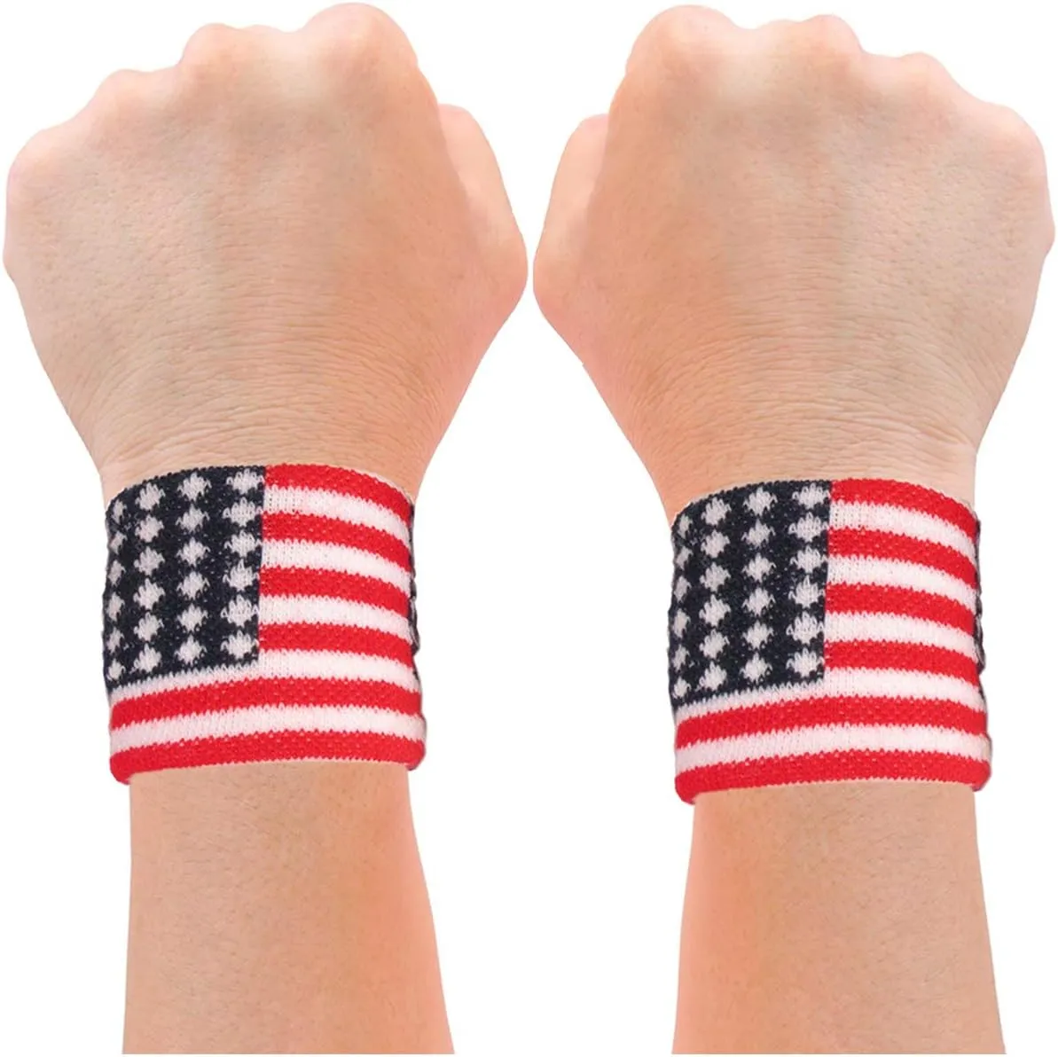 American Flag Sweatbands Set of 2 American Flag Wrist Bands Team Patriotic Clothing - One Size Fits Most