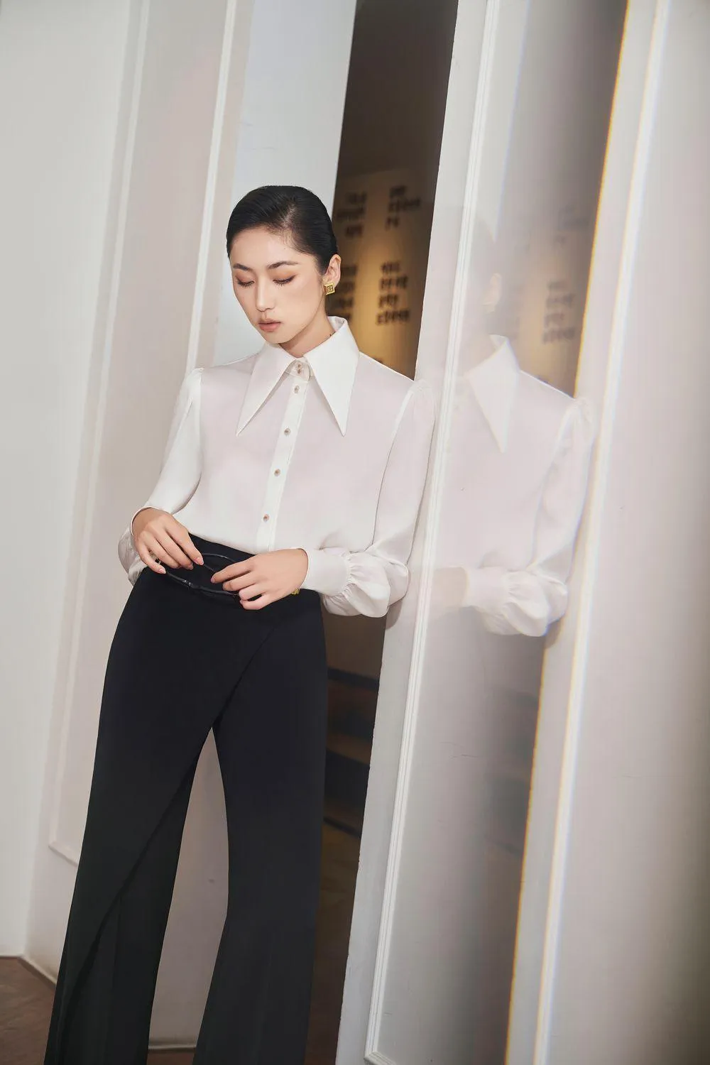 Bethany Straight Asymmetric Gabardine Ankle Length Trousers