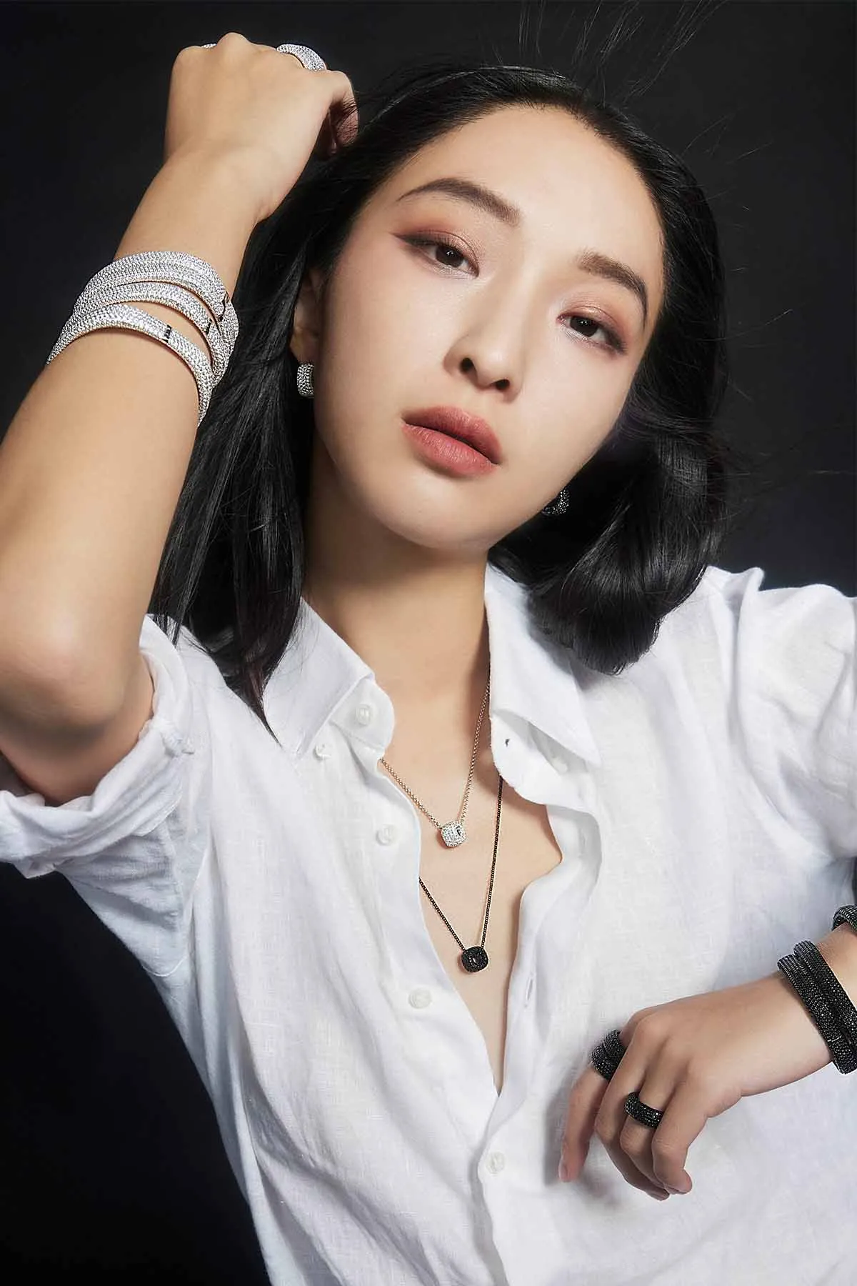 Black Adjustable Necklace with Pavé Ring