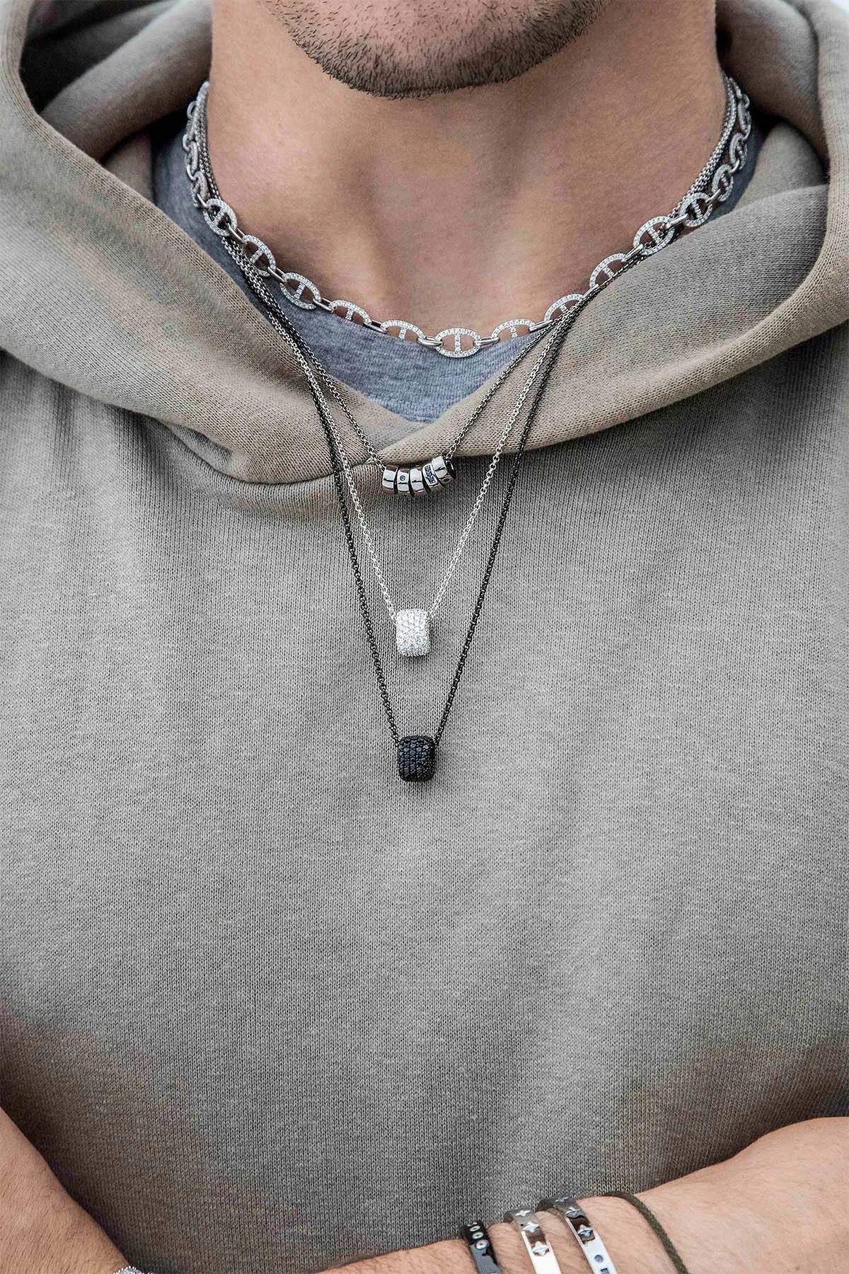 Black Adjustable Necklace with Pavé Ring