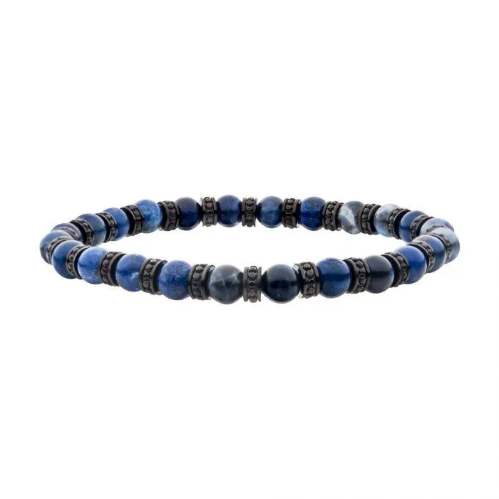 Black Steel Disks Alternating with Genuine Lapis Lazuli & Blue Sodalite Stone Beads