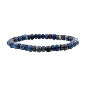 Black Steel Disks Alternating with Genuine Lapis Lazuli & Blue Sodalite Stone Beads