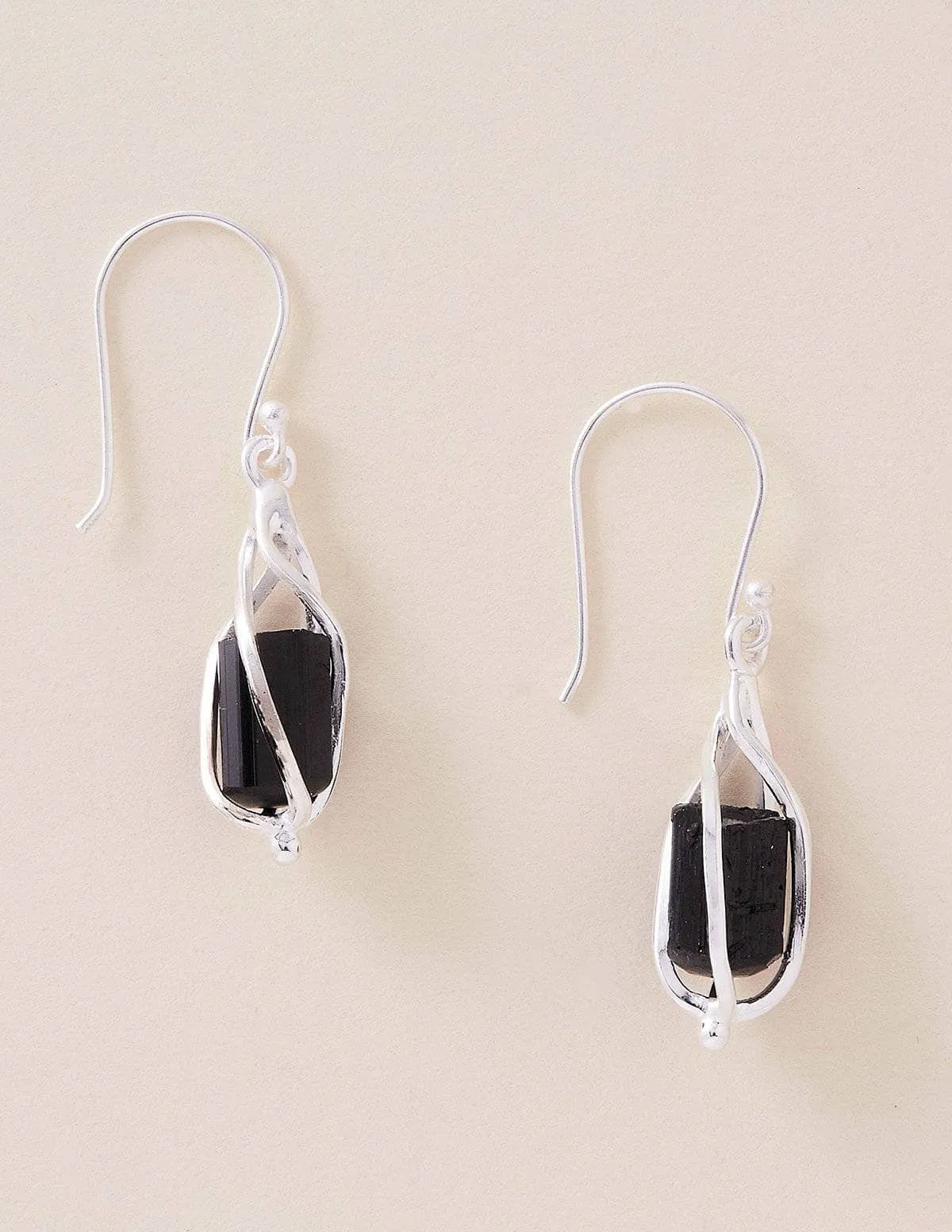Black Tourmaline Silver Drop Earrings