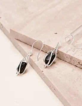 Black Tourmaline Silver Drop Earrings