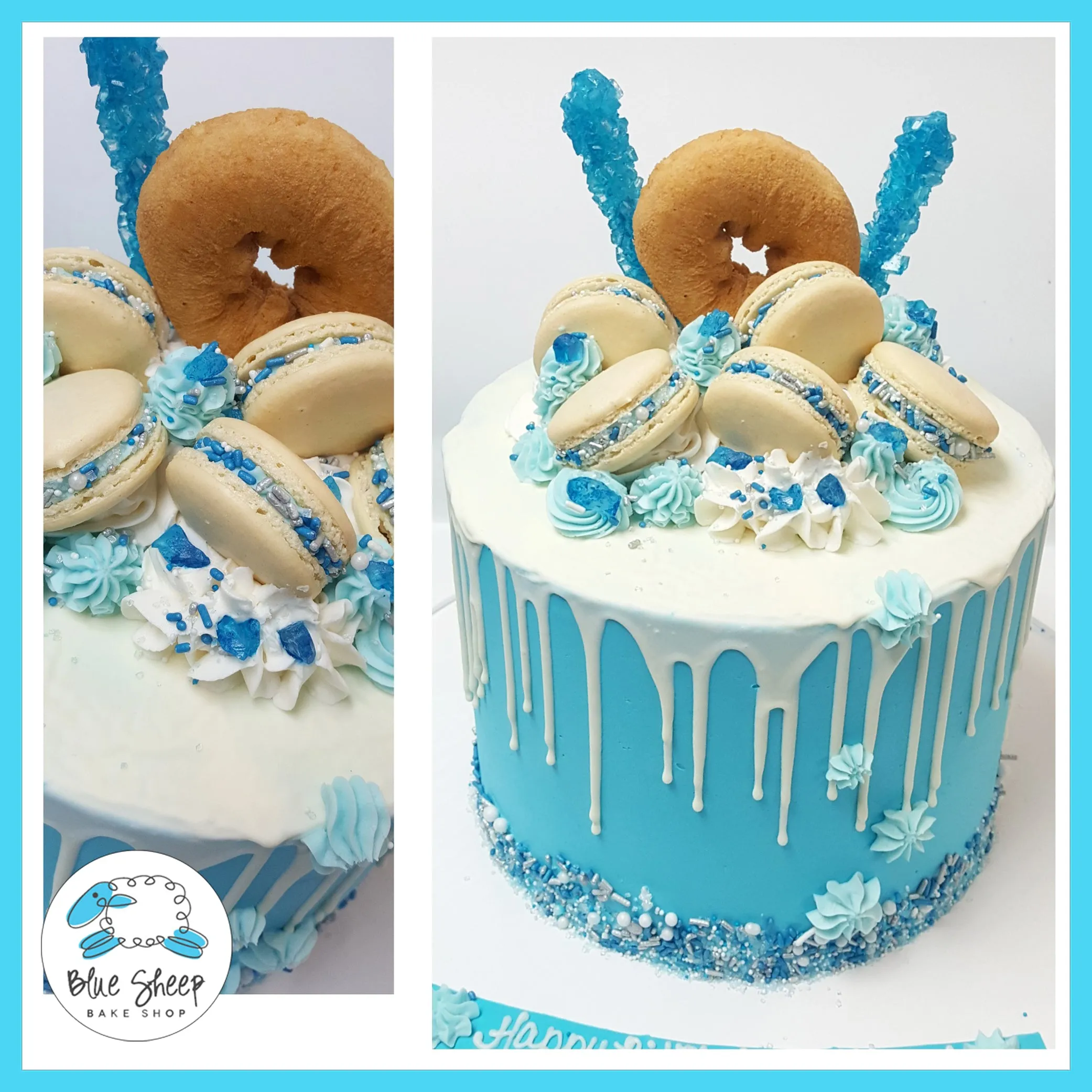 Blue and White Drip Birthday Cake
