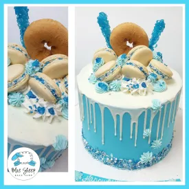 Blue and White Drip Birthday Cake