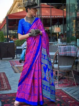 Blue Print Satin Crape Saree