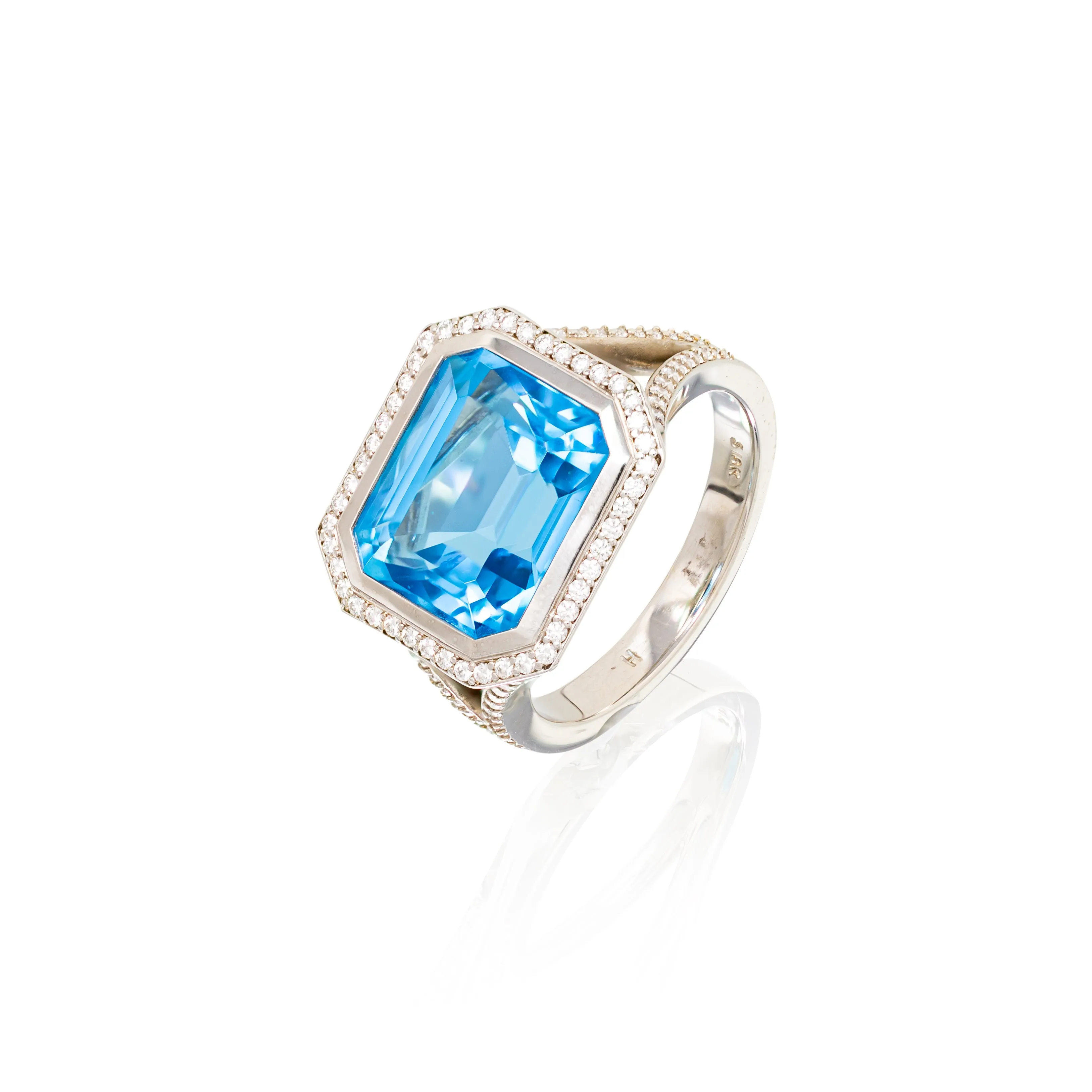 Blue Topaz Ring with Diamonds