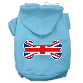 Bone Shaped United Kingdom (Union Jack) Flag Screen Print Pet Hoodies Baby Blue Size XXL (18)