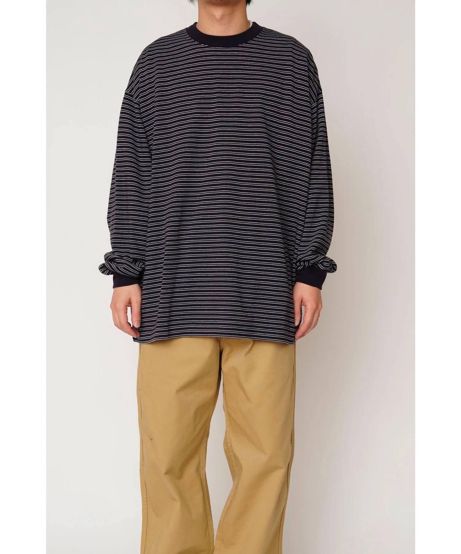 BORDER WIDE L/S T-SHIRT "D.NAVY"