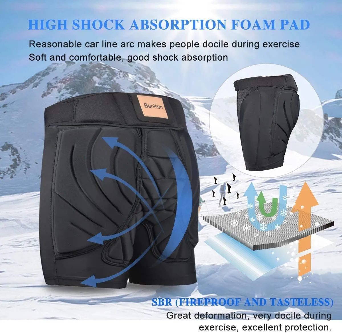 Butt Pads Snowboarding Impact Shorts Hip Protector for Men Women Protective Tailbone Padded Short Pants Skating Ski