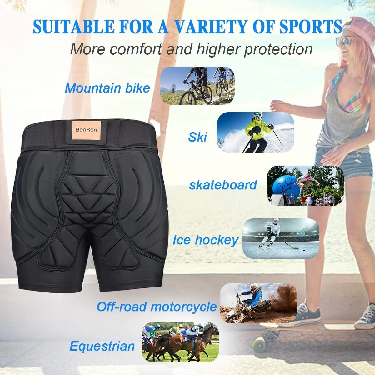 Butt Pads Snowboarding Impact Shorts Hip Protector for Men Women Protective Tailbone Padded Short Pants Skating Ski