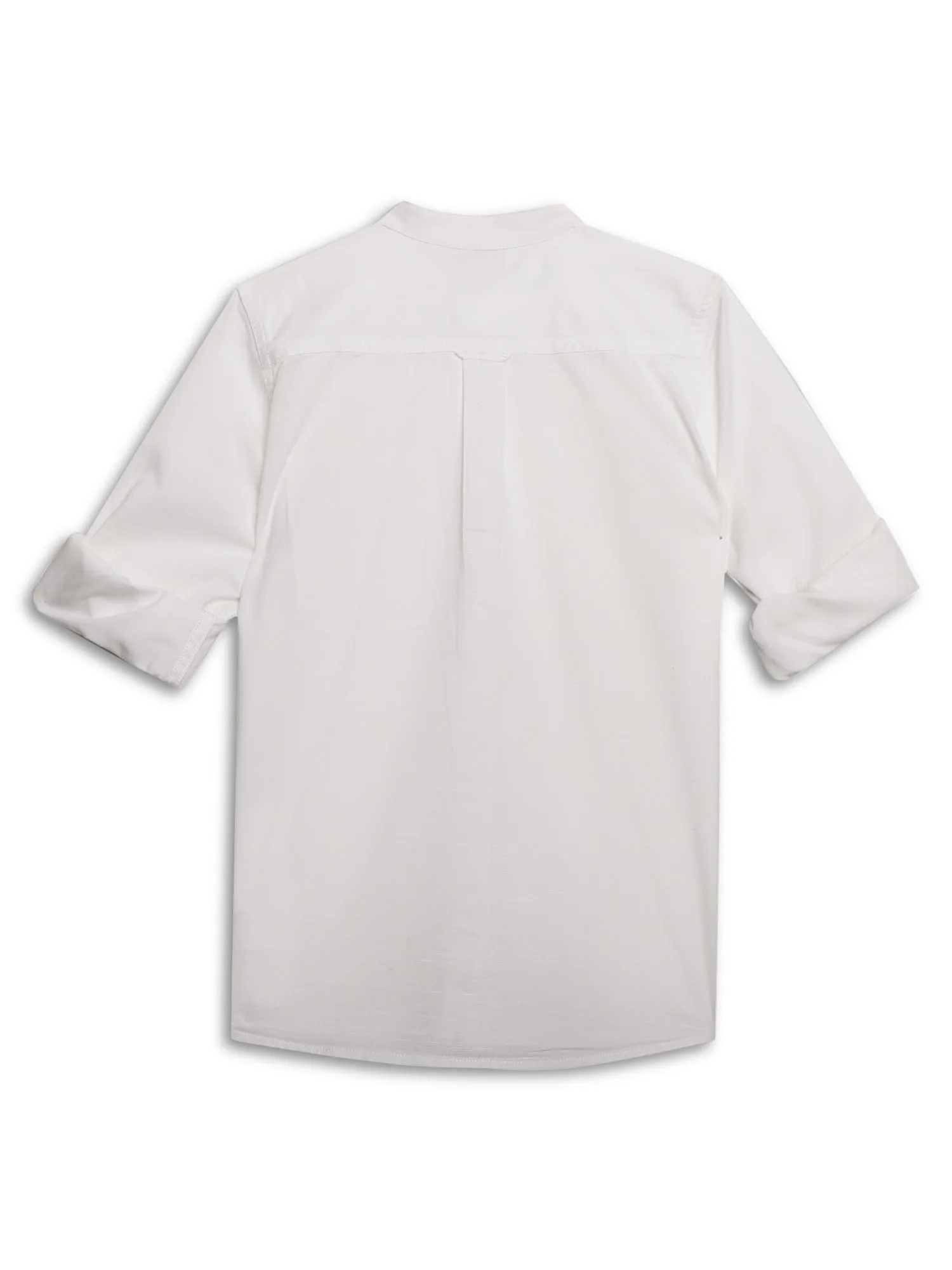 Cantabil Boys White Solid Plain Full Sleeves Band Collar Shirt with Welt Pocket