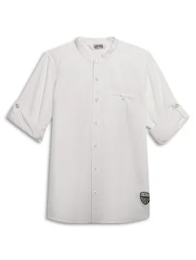 Cantabil Boys White Solid Plain Full Sleeves Band Collar Shirt with Welt Pocket