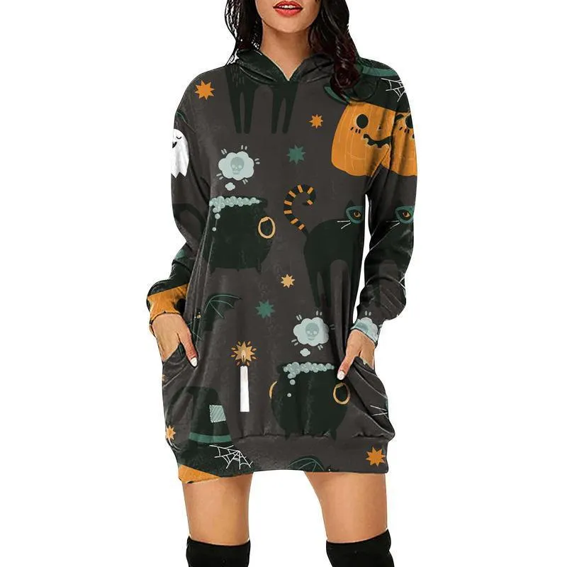 Casual Long Sleeve Graphic Print Hoodie Sweatshirt Mini Dress