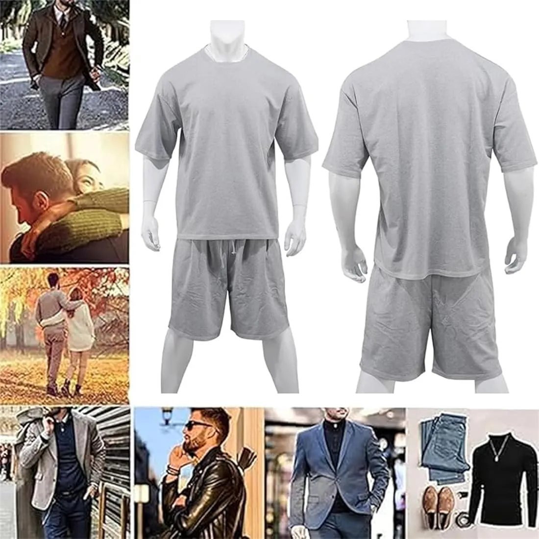 Casual Loose Fit Solid Sports Sets for Men, Summer Short Sleeve Crew Neck T-Shirt Drawstring Jogging Shorts Sets