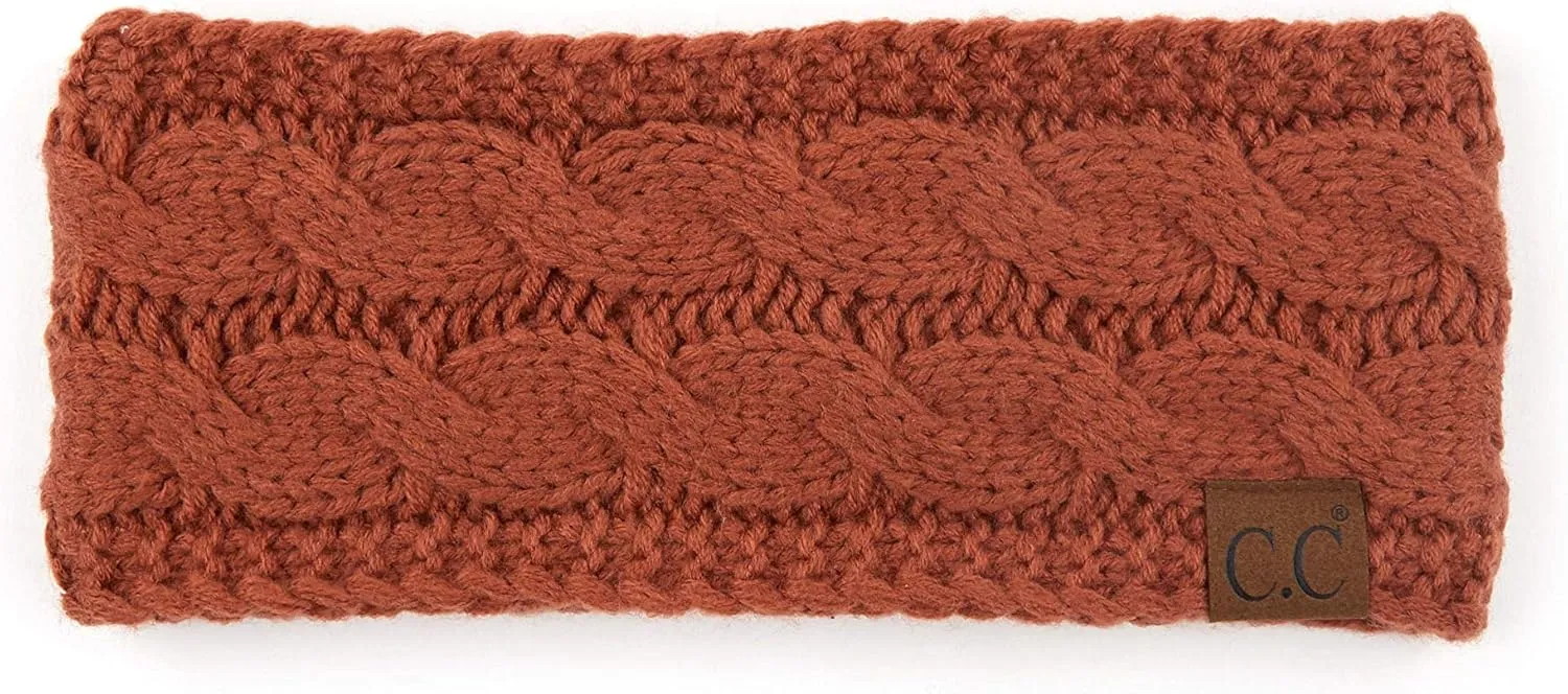 C.C Winter Fuzzy Fleece Lined Thick Knitted Diagonal Stripes Criss-Cross Pattern Headband Headwrap (HW-2060)