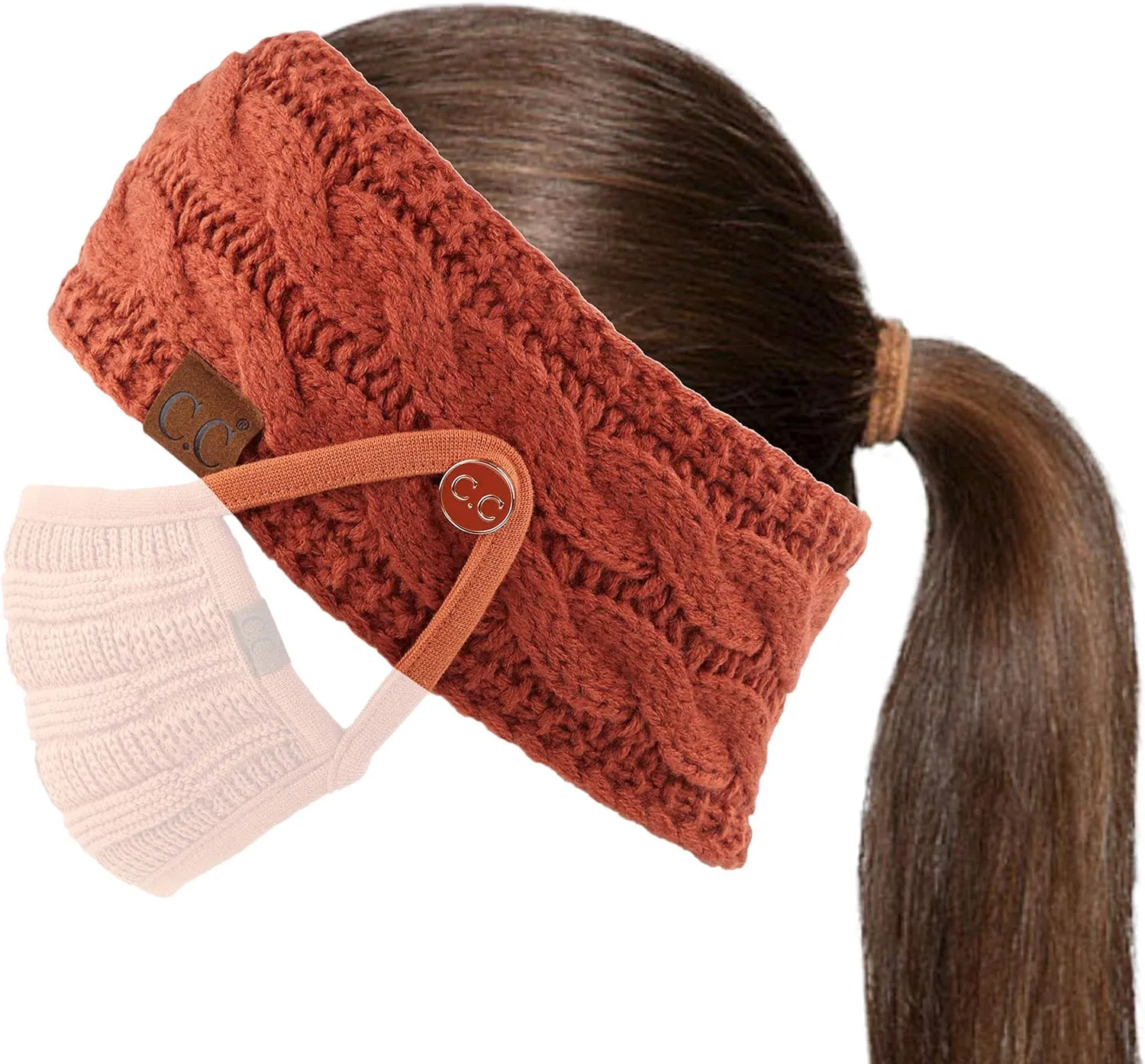C.C Winter Fuzzy Fleece Lined Thick Knitted Diagonal Stripes Criss-Cross Pattern Headband Headwrap (HW-2060)
