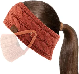 C.C Winter Fuzzy Fleece Lined Thick Knitted Diagonal Stripes Criss-Cross Pattern Headband Headwrap (HW-2060)
