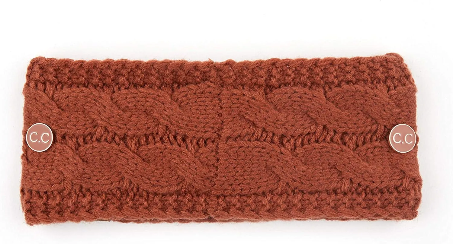 C.C Winter Fuzzy Fleece Lined Thick Knitted Diagonal Stripes Criss-Cross Pattern Headband Headwrap (HW-2060)