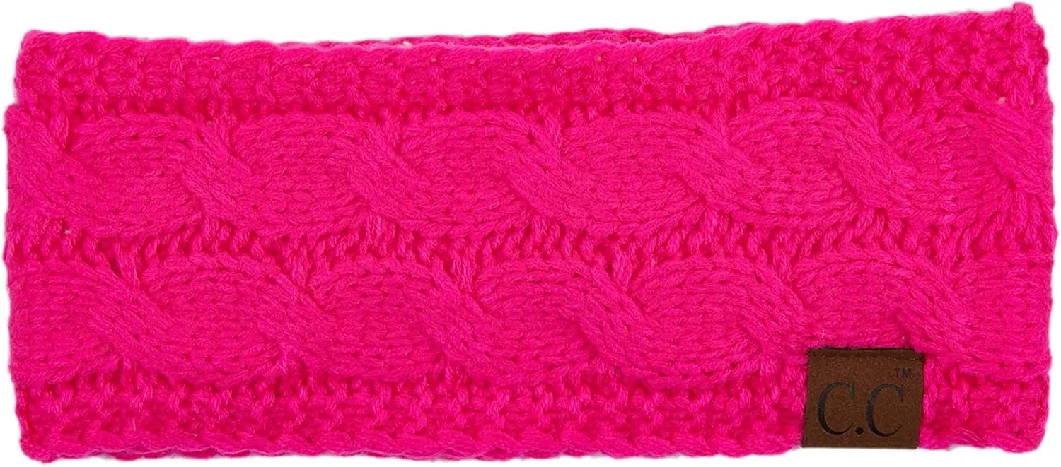 C.C Winter Fuzzy Fleece Lined Thick Knitted Diagonal Stripes Criss-Cross Pattern Headband Headwrap (HW-2060)