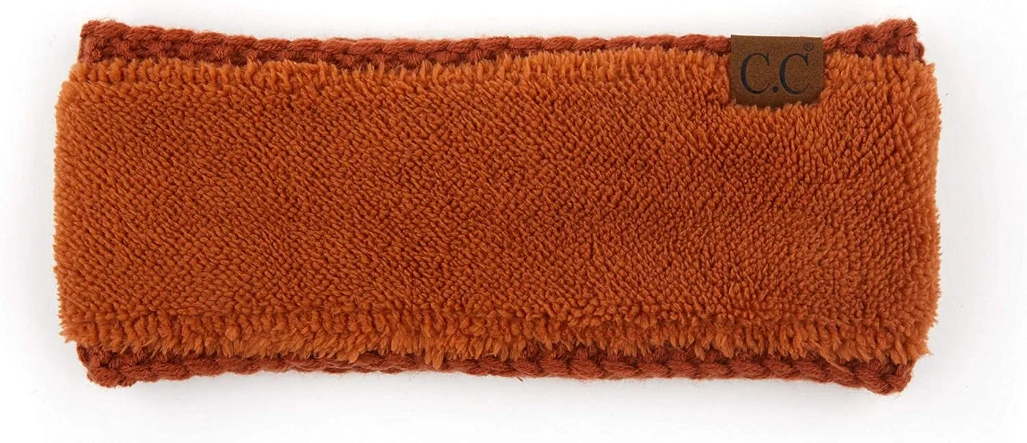 C.C Winter Fuzzy Fleece Lined Thick Knitted Diagonal Stripes Criss-Cross Pattern Headband Headwrap (HW-2060)