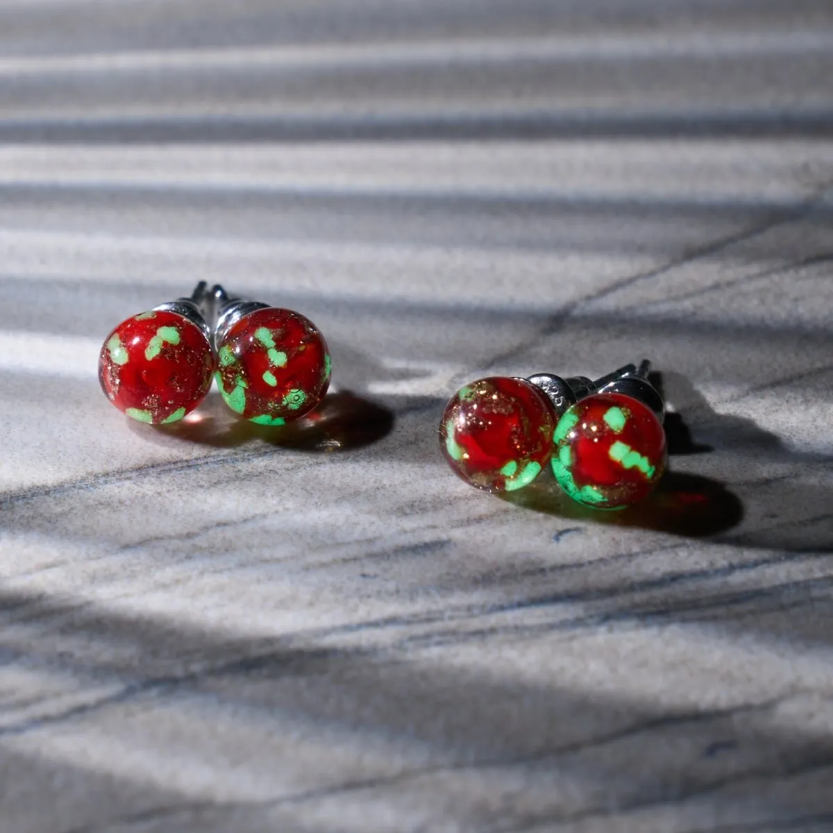 Crimson | .925 Sterling Silver | Mini Firefly Glass Stud Earrings