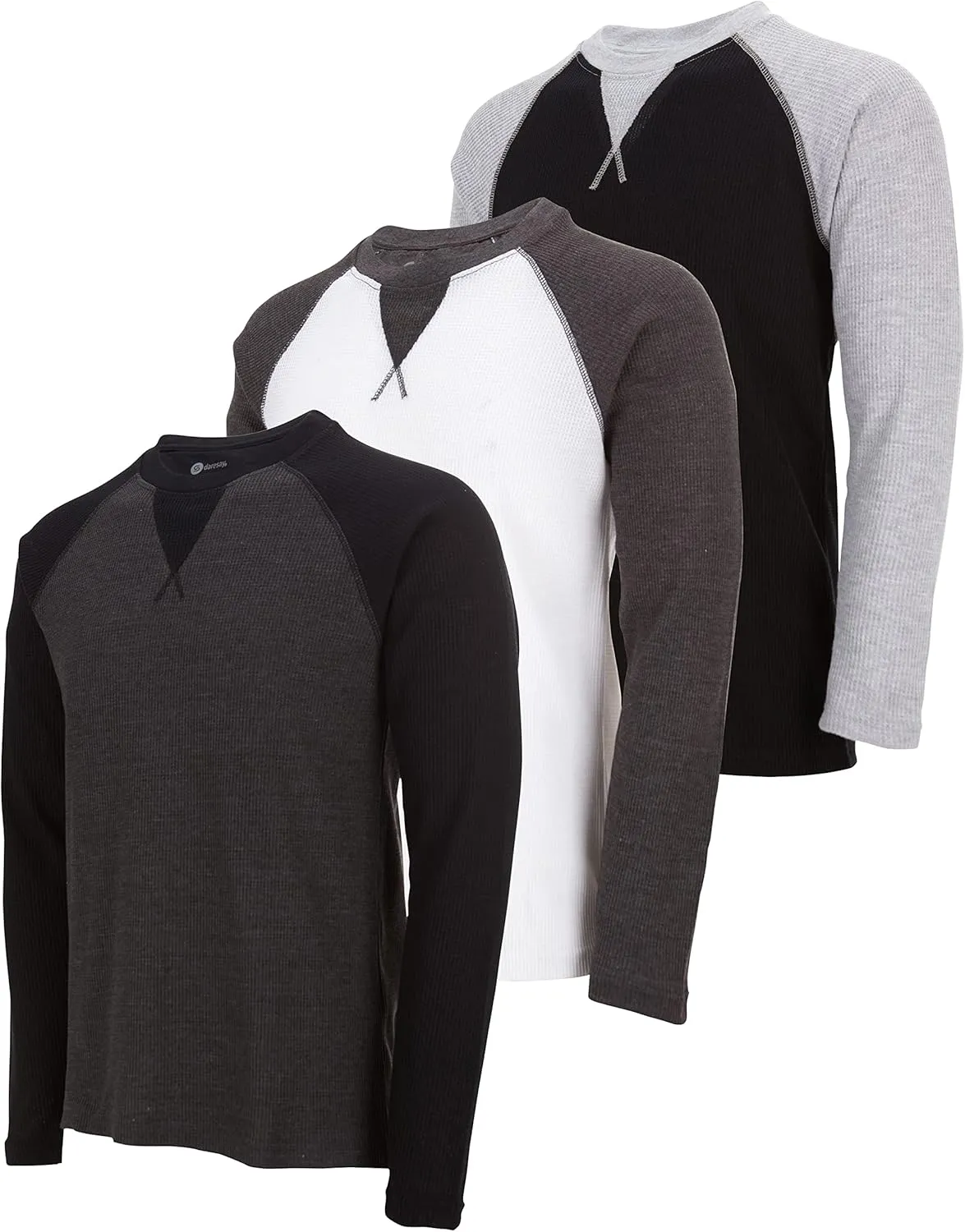 DARESAY 3 Pack: Thermal Long Sleeve Tee Shirt for Men- Henley & Crew Long Sleeve Shirts for Men  Mens Long Sleeve T Shirts