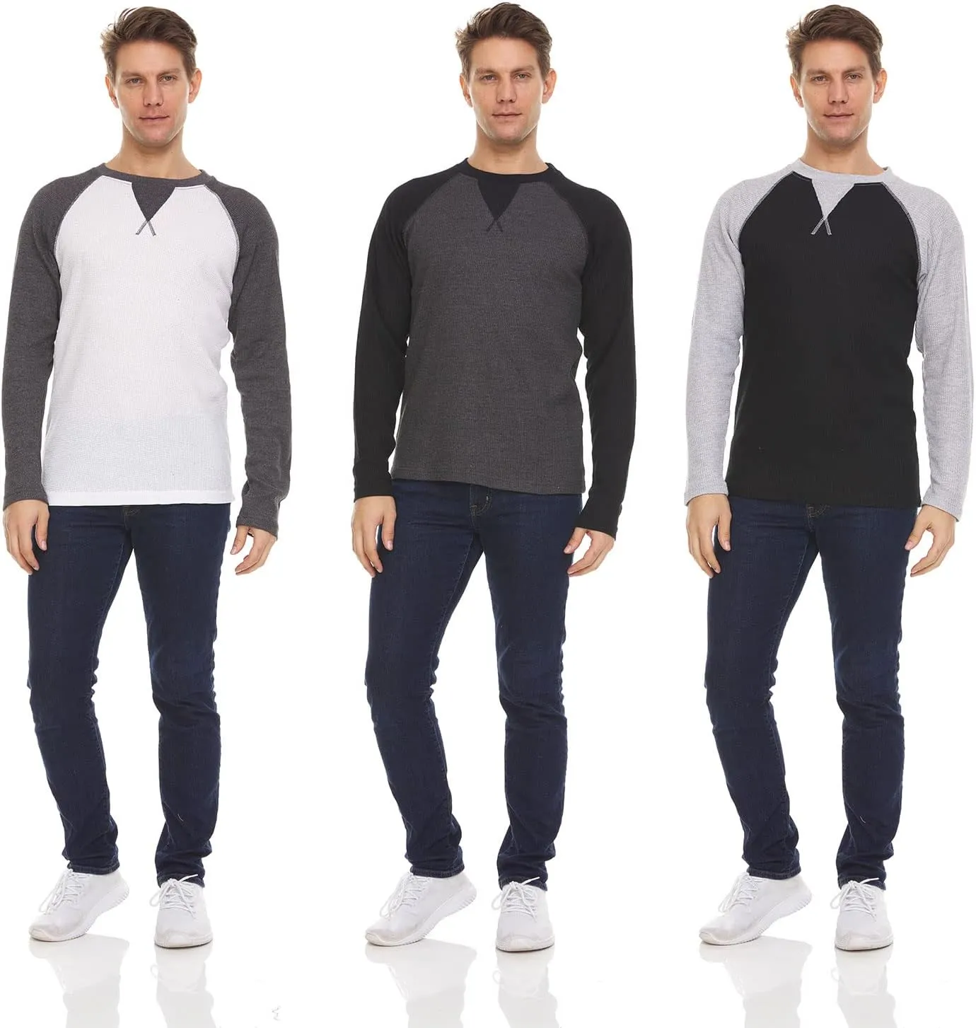 DARESAY 3 Pack: Thermal Long Sleeve Tee Shirt for Men- Henley & Crew Long Sleeve Shirts for Men  Mens Long Sleeve T Shirts