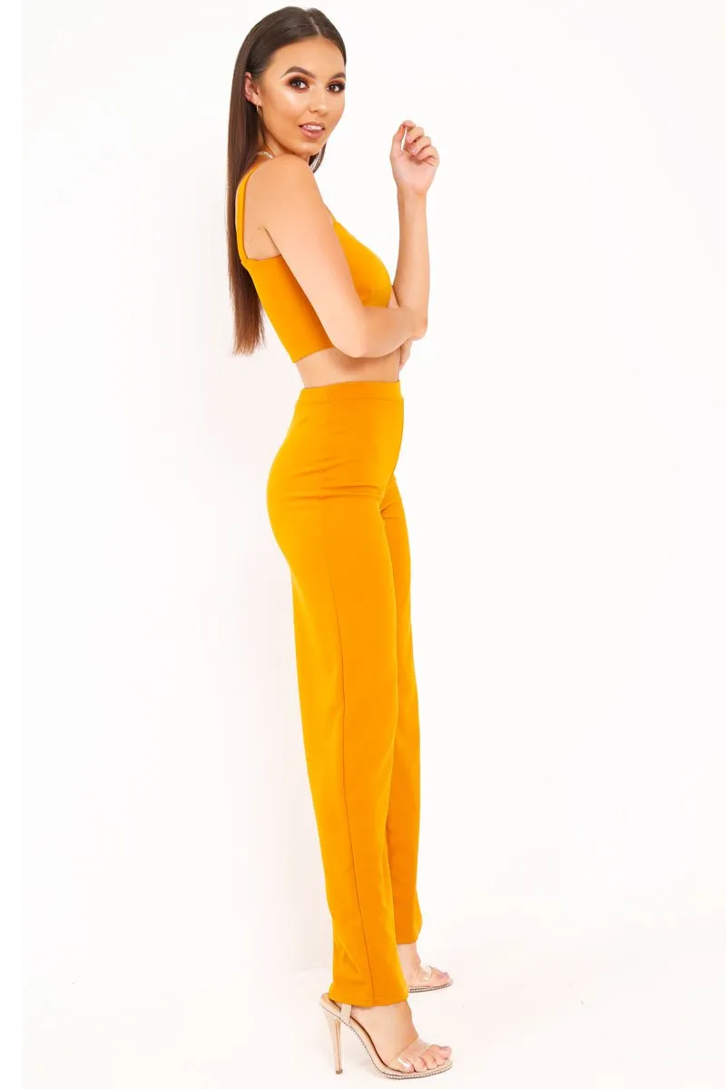Dark Mustard Crop Top and Trousers Co-ord Set - Kimmy