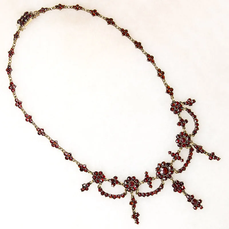 Decadent 1930s Rose Cut Garnet Festoon Necklace