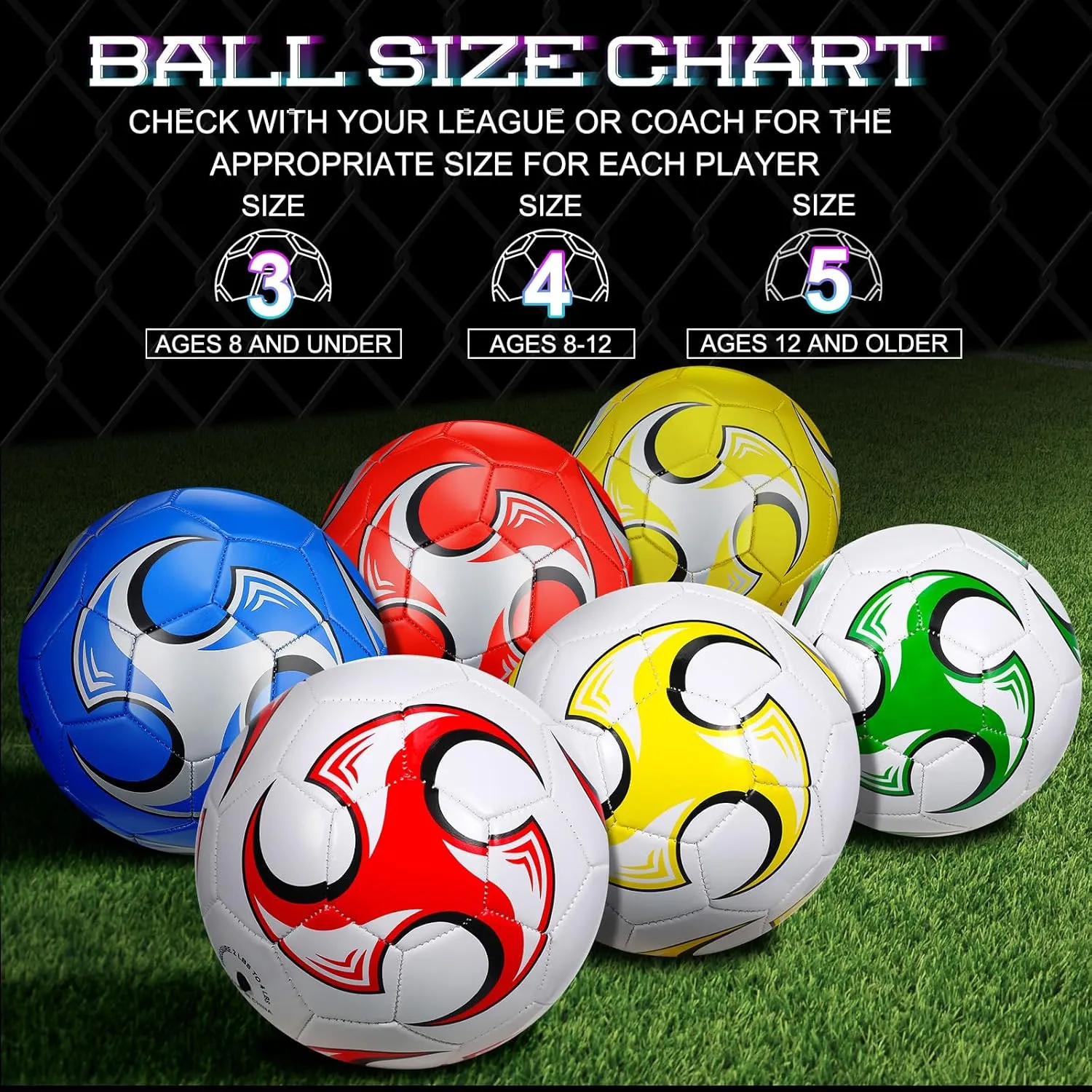 Deekin 6 Pack Soccer Ball with Pump Official Size Soccer Ball Bulk Soft Football for Indoor Outdoor Game Training Practice Sport Gift for Kids Child Teens Adults Back to School Birthday Gift