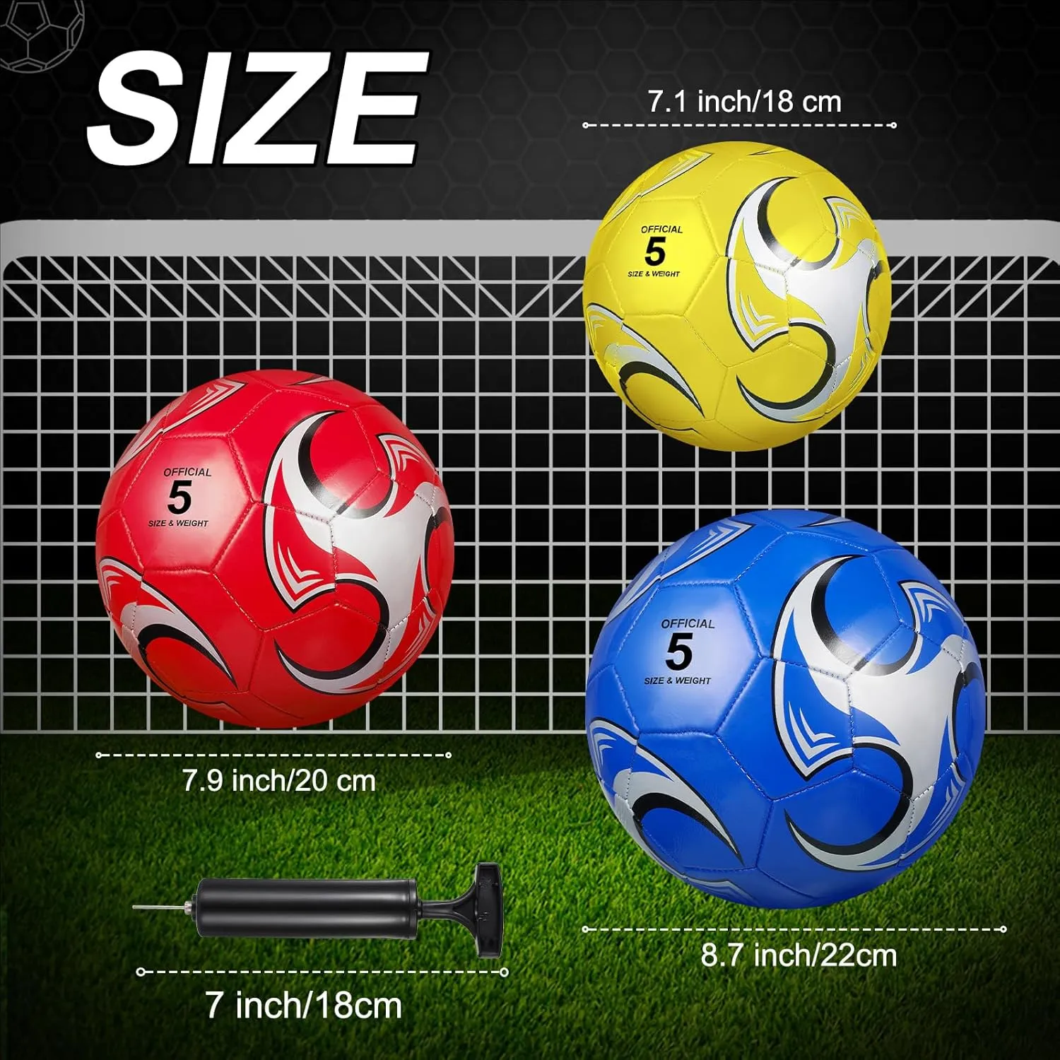 Deekin 6 Pack Soccer Ball with Pump Official Size Soccer Ball Bulk Soft Football for Indoor Outdoor Game Training Practice Sport Gift for Kids Child Teens Adults Back to School Birthday Gift