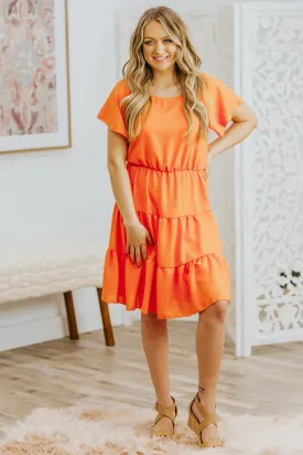 Everybody Wants It Ruffle Tiered Flutter Short Sleeve Dress in Orange
