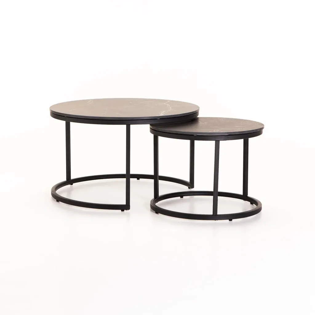 GIO SET OF 2 STONE TOP COFFEE TABLE - BLACK LEG