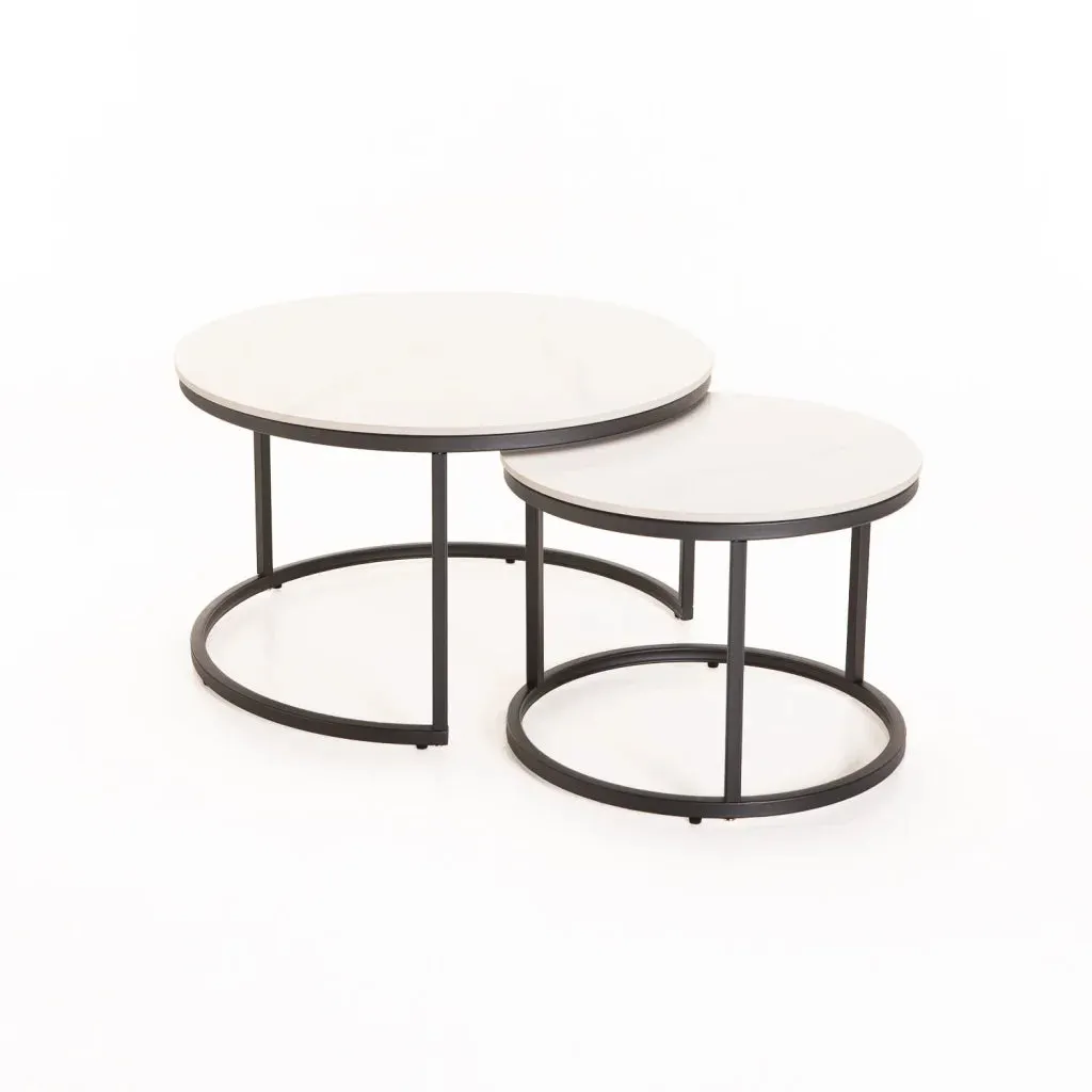 GIO SET OF 2 STONE TOP COFFEE TABLE - BLACK LEG