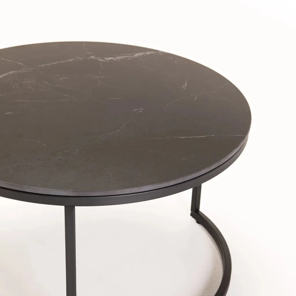 GIO SET OF 2 STONE TOP COFFEE TABLE - BLACK LEG