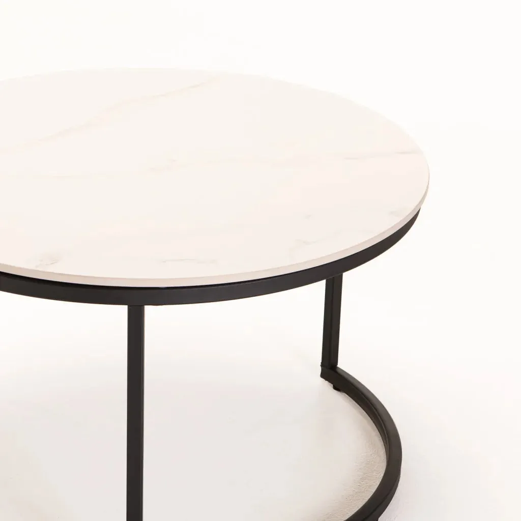 GIO SET OF 2 STONE TOP COFFEE TABLE - BLACK LEG