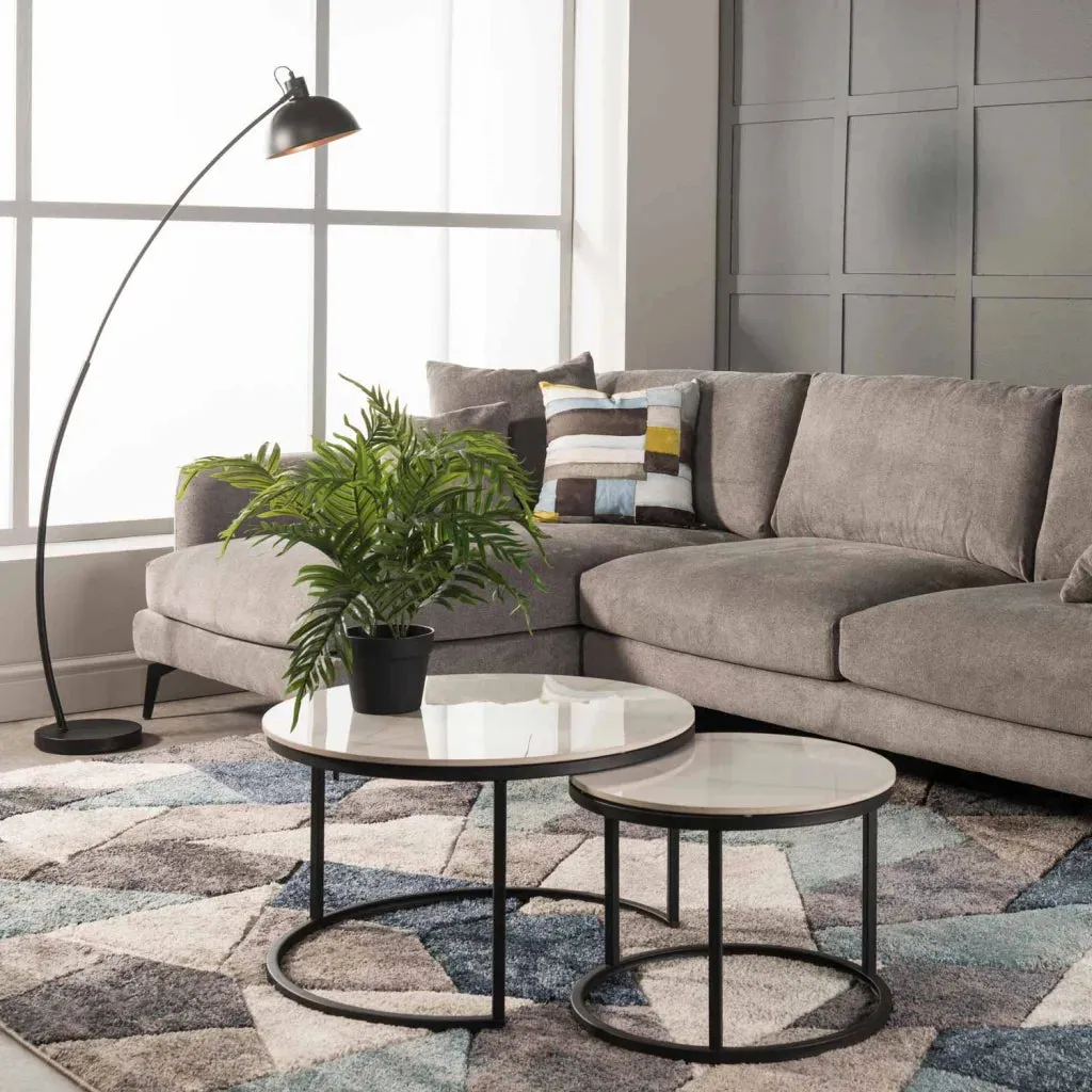 GIO SET OF 2 STONE TOP COFFEE TABLE - BLACK LEG