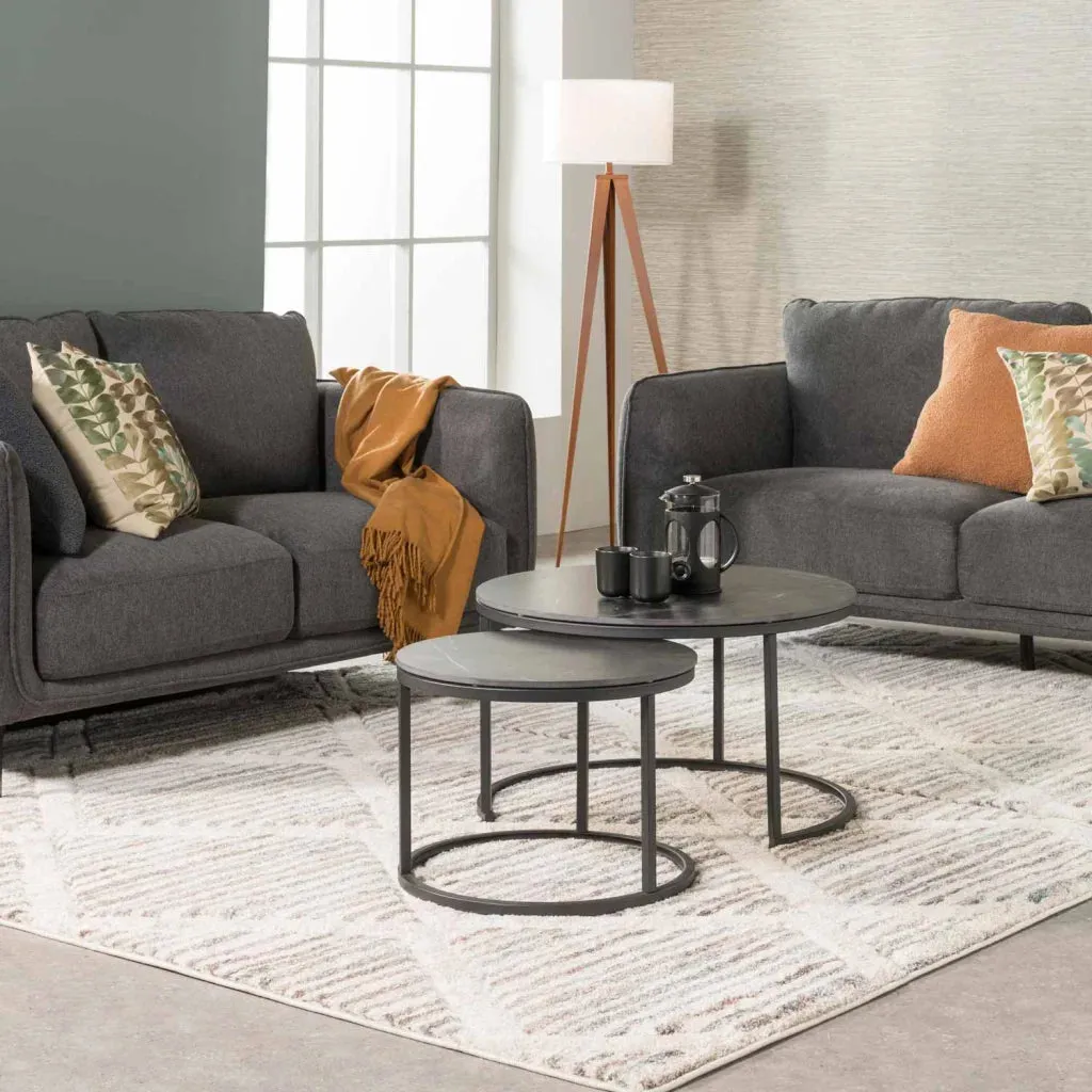 GIO SET OF 2 STONE TOP COFFEE TABLE - BLACK LEG