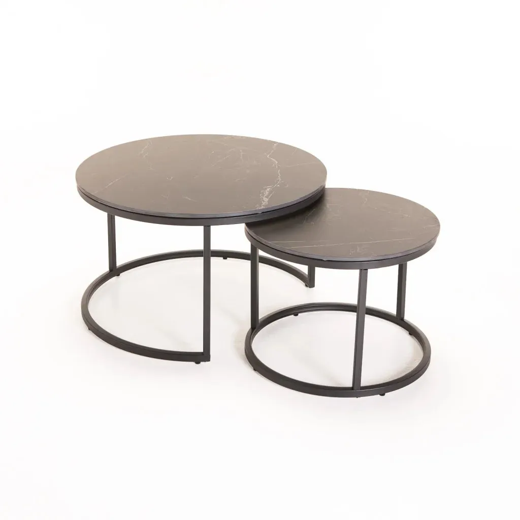 GIO SET OF 2 STONE TOP COFFEE TABLE - BLACK LEG