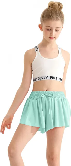 Girls Athletic Flowy Shorts with Spandex Liner 2-in-1 Kids Butterfly Short for Running,Sports,Fitness,Tennis