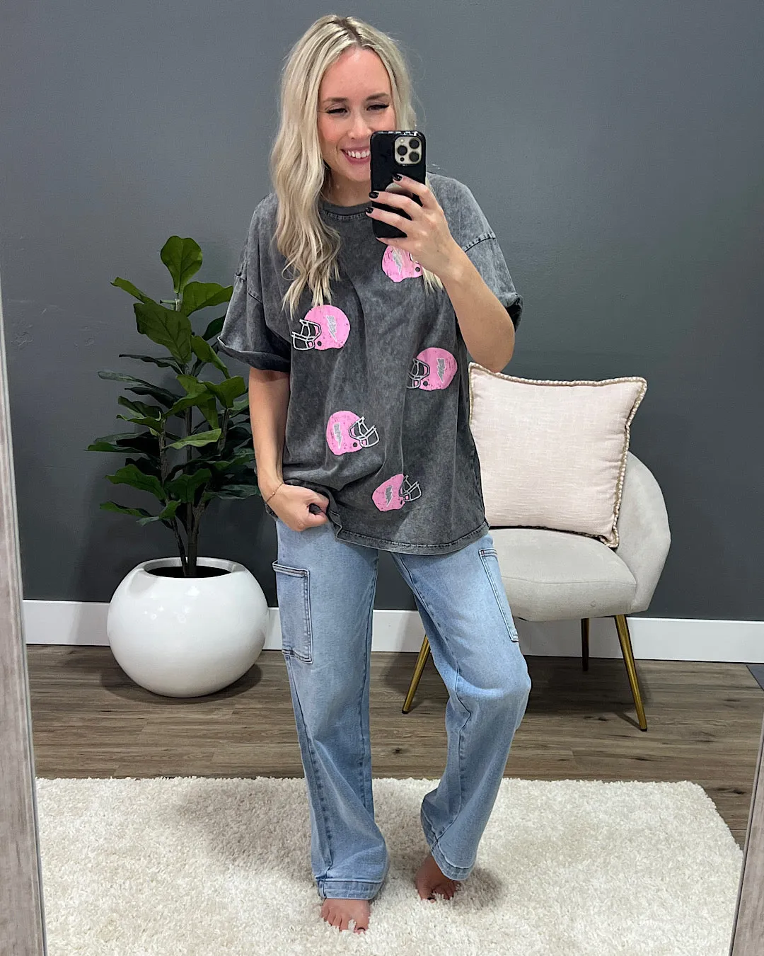 Glitter and Pink Helmet Mineral Wash Black Tee