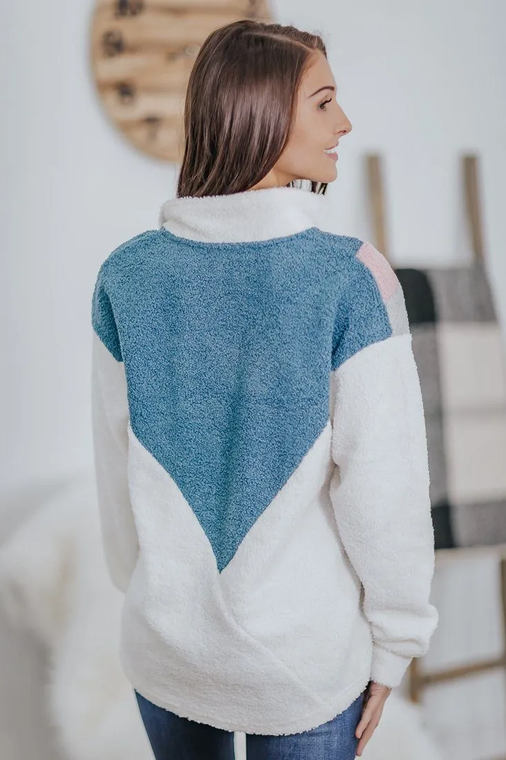 Good Old Memories 1/4 Zip Up Long Sleeve Teddy Top in White