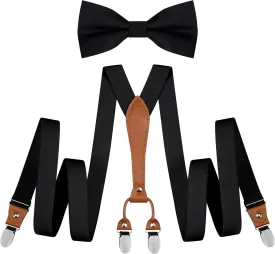 GUSLESON Suspenders & Bowtie Set Men's Elastic Band Suspenders   Bowtie for Wedding, Formal Events